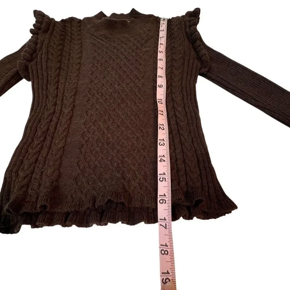 Something Navy Sara Sweater Extrafine Merino Wool Brown Ruffle Trim Cropped XS - Picture 9 of 10